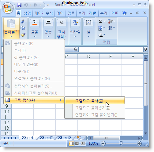그림으로 복사 (Excel 2007)