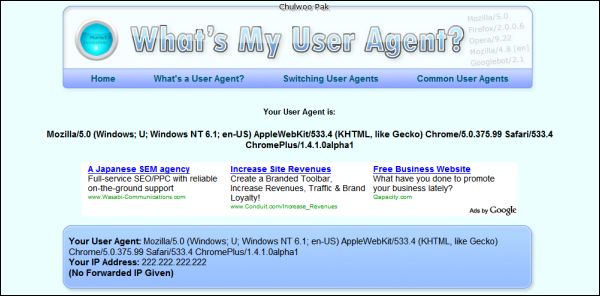User Agent for ChromePlus