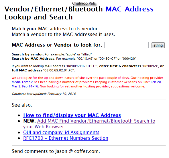 Vendor/Ethernet/Bluetooth MAC Address Lookup and Search