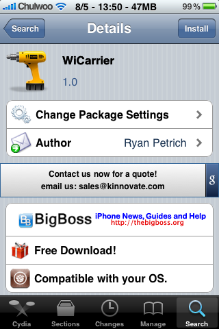 WiCarrier in Cydia