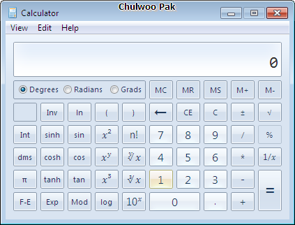 Windows 7 계산기 공학용