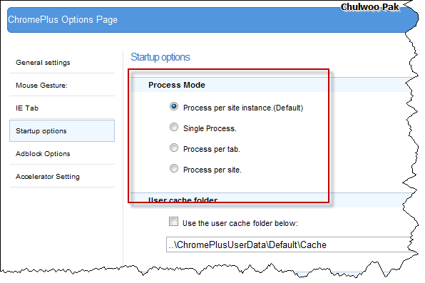 ChromePlus Options Page: Startup options