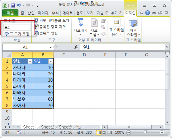 [Excel] 데이터 표로 동적 범위 활용하기