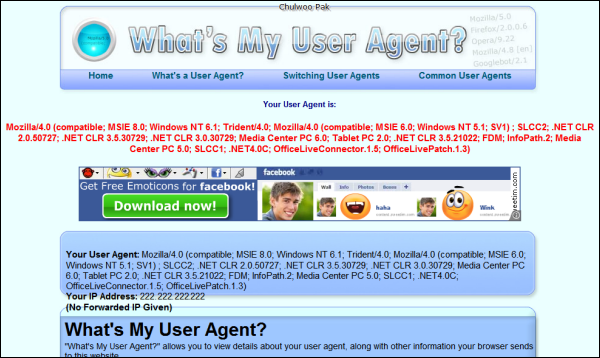 User Agent for IE8