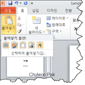 PowerPoint 2010 붙여넣기 옵션